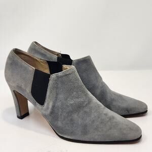 Saks Fifth Avenue Gray Suede Heeled Ankle Booties Size 5.5 B Pointed Toe Slip On